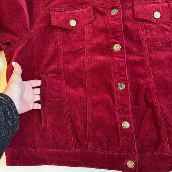 Torrid Corduroy Sherpa Lined Trucker Jacket Rhubarb Red Plus Sz 3X EUC Stunning - Picture 7 of 14